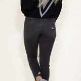 Mica High Rise Distressed Ankle Skinny Crop Jeans for Women in Black