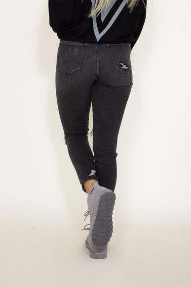 Mica High Rise Distressed Ankle Skinny Crop Jeans for Women in Black