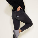 Mica High Rise Distressed Ankle Skinny Crop Jeans for Women in Black