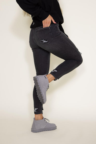 Mica High Rise Distressed Ankle Skinny Crop Jeans for Women in Black