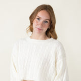 Cable Knit Crop Sweater for Women in Ivory