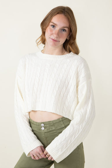 Cable Knit Crop Sweater for Women in Ivory