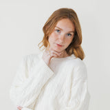 Cable Knit Crop Sweater for Women in Ivory