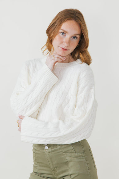 Cable Knit Crop Sweater for Women in Ivory