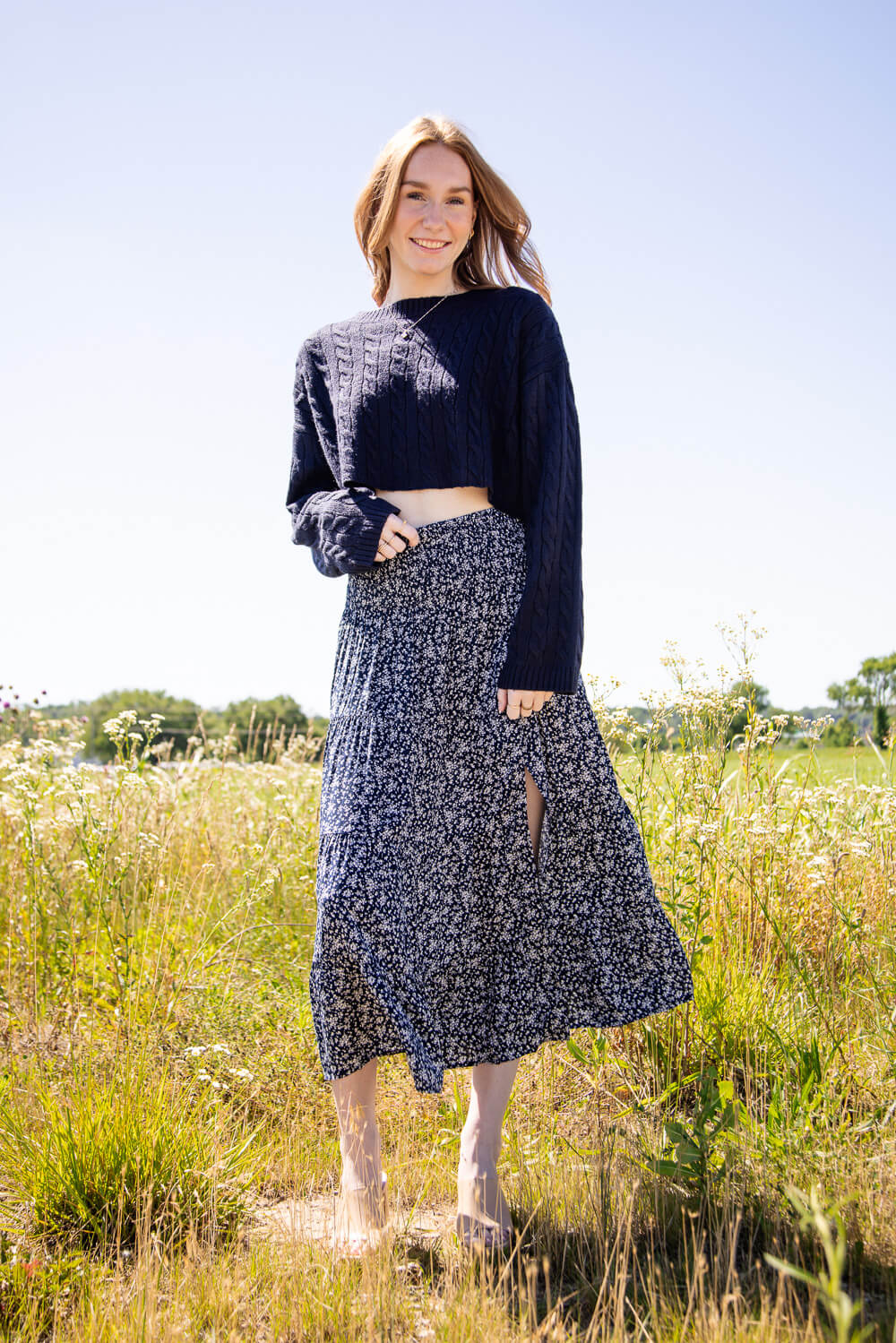 Navy cropped sweater on sale