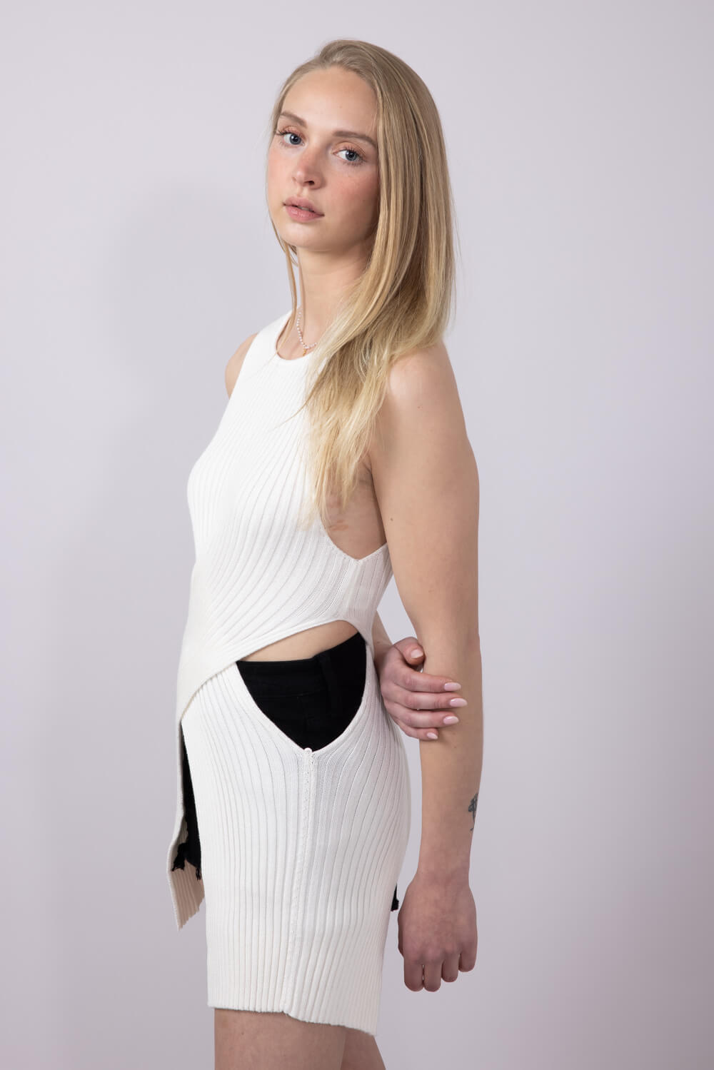 Criss Cross Waist Wrap Cutout Tank Top for Women in Ivory