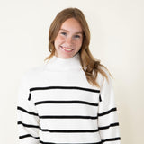 Pencil Stripe Mock Neck Sweater for Women in Ivory