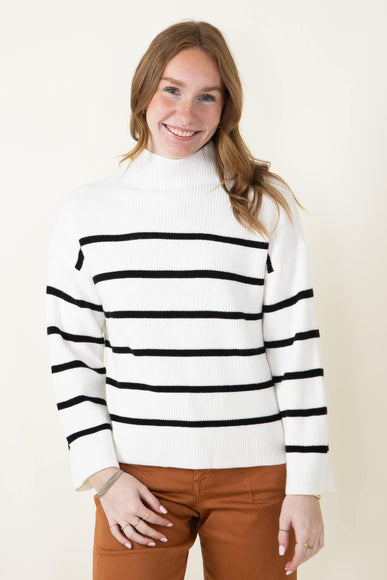 Pencil Stripe Mock Neck Sweater for Women in Ivory