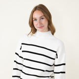 Pencil Stripe Mock Neck Sweater for Women in Ivory