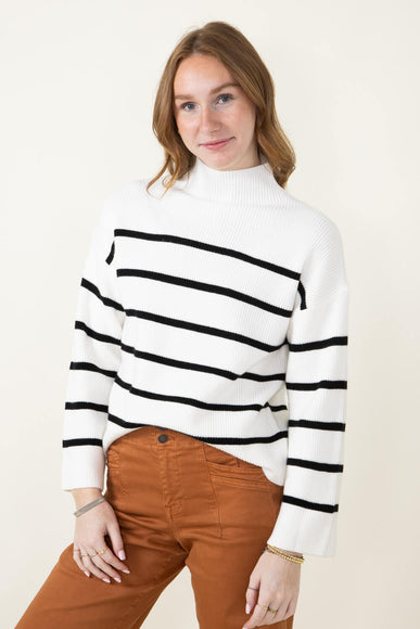 Pencil Stripe Mock Neck Sweater for Women in Ivory