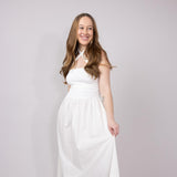 Ribbon Strap Ruched Midi Flared Dress for Women in Ivory
