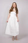 Ribbon Strap Ruched Midi Flared Dress for Women in Ivory