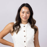 High Neck Button Up Vest for Women in Natural