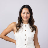 High Neck Button Up Vest for Women in Natural