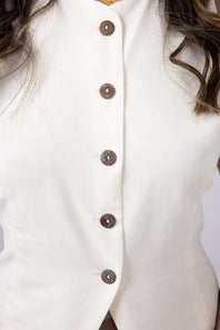 High Neck Button Up Vest for Women in Natural