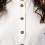 High Neck Button Up Vest for Women in Natural