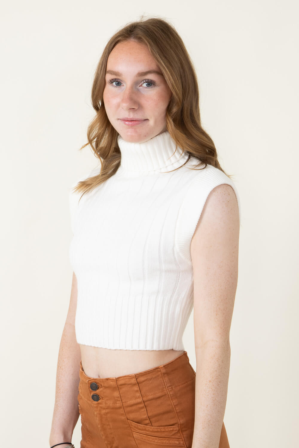 Sleeveless Turtleneck Sweater for Women in White | MT1549-WHITE