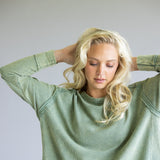 Mineral Wash Knit Top for Women in Sage
