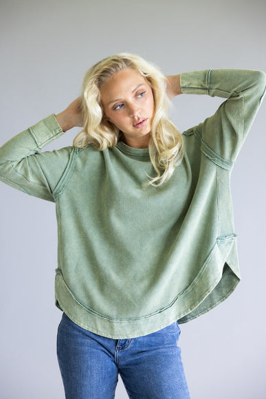 Mineral Wash Knit Top for Women in Sage