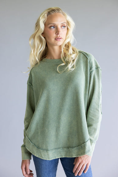 Mineral Wash Knit Top for Women in Sage