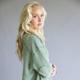 Mineral Wash Knit Top for Women in Sage