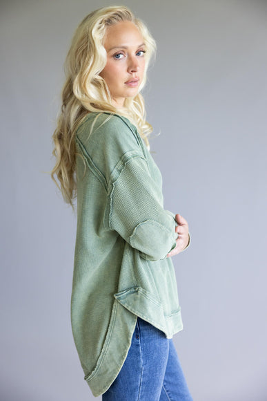 Mineral Wash Knit Top for Women in Sage