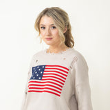 Miracle American Flag Distressed Sweater for Women in Beige