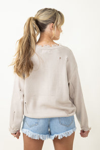 Miracle American Flag Distressed Sweater for Women in Beige