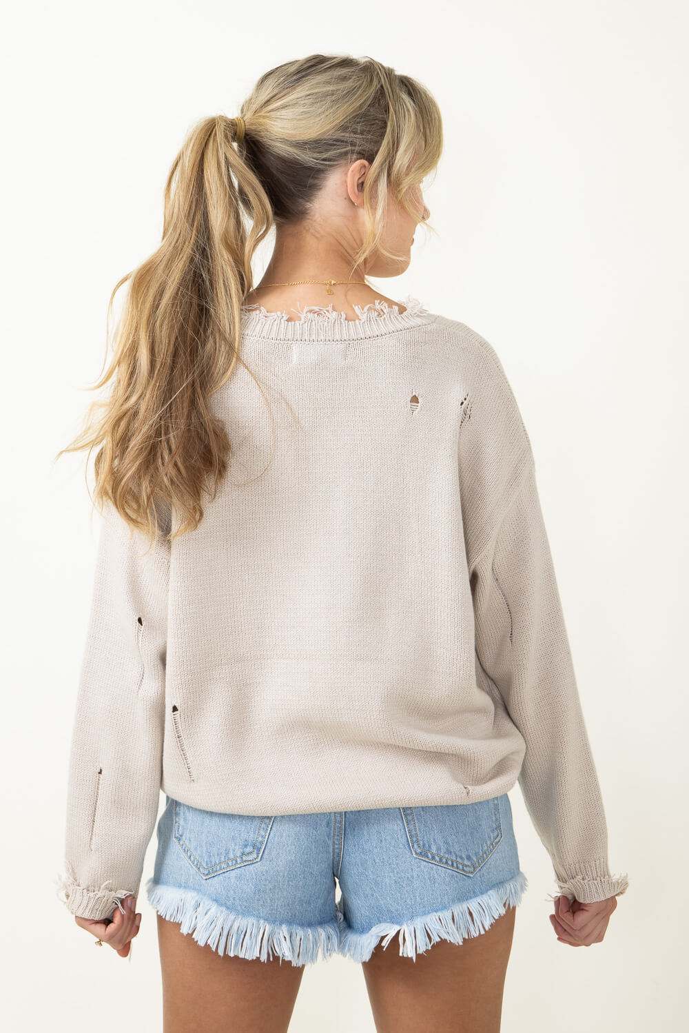 Miracle American Flag Distressed Sweater for Women in Beige