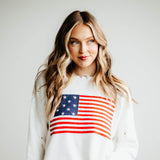 Miracle American Flag Distressed Sweater for Women in Ivory 