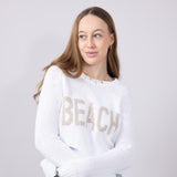 Beach Crewneck Sweater for Women in White Beige