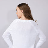Beach Crewneck Sweater for Women in White Beige