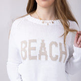 Beach Crewneck Sweater for Women in White Beige