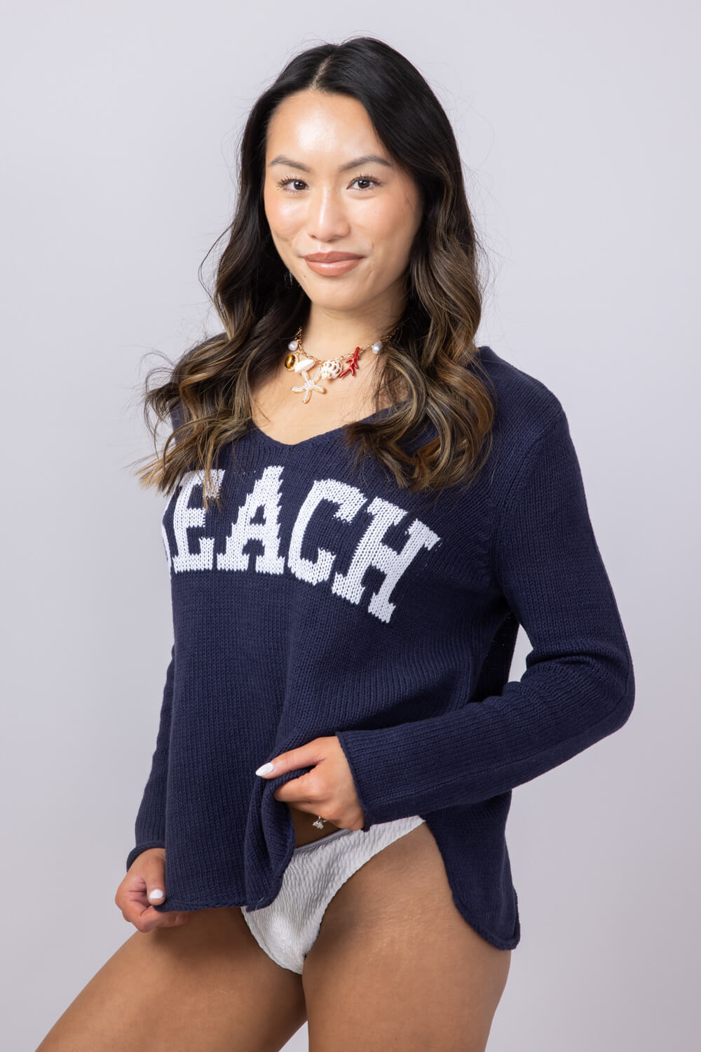 Miracle Beach Lightweight Sweater for Women in Navy