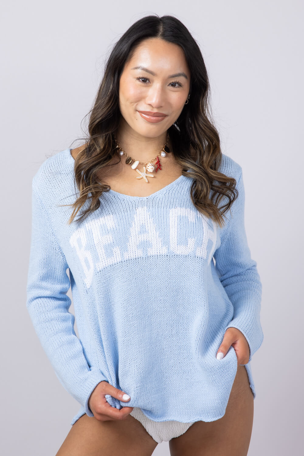 Miracle Beach Lightweight Sweater for Women in Beach Sky