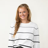 Miracle Clothing Striped Sweater for Women in White