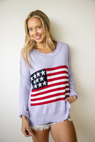 Miracle Knit American Flag Sweater for Women in Purple