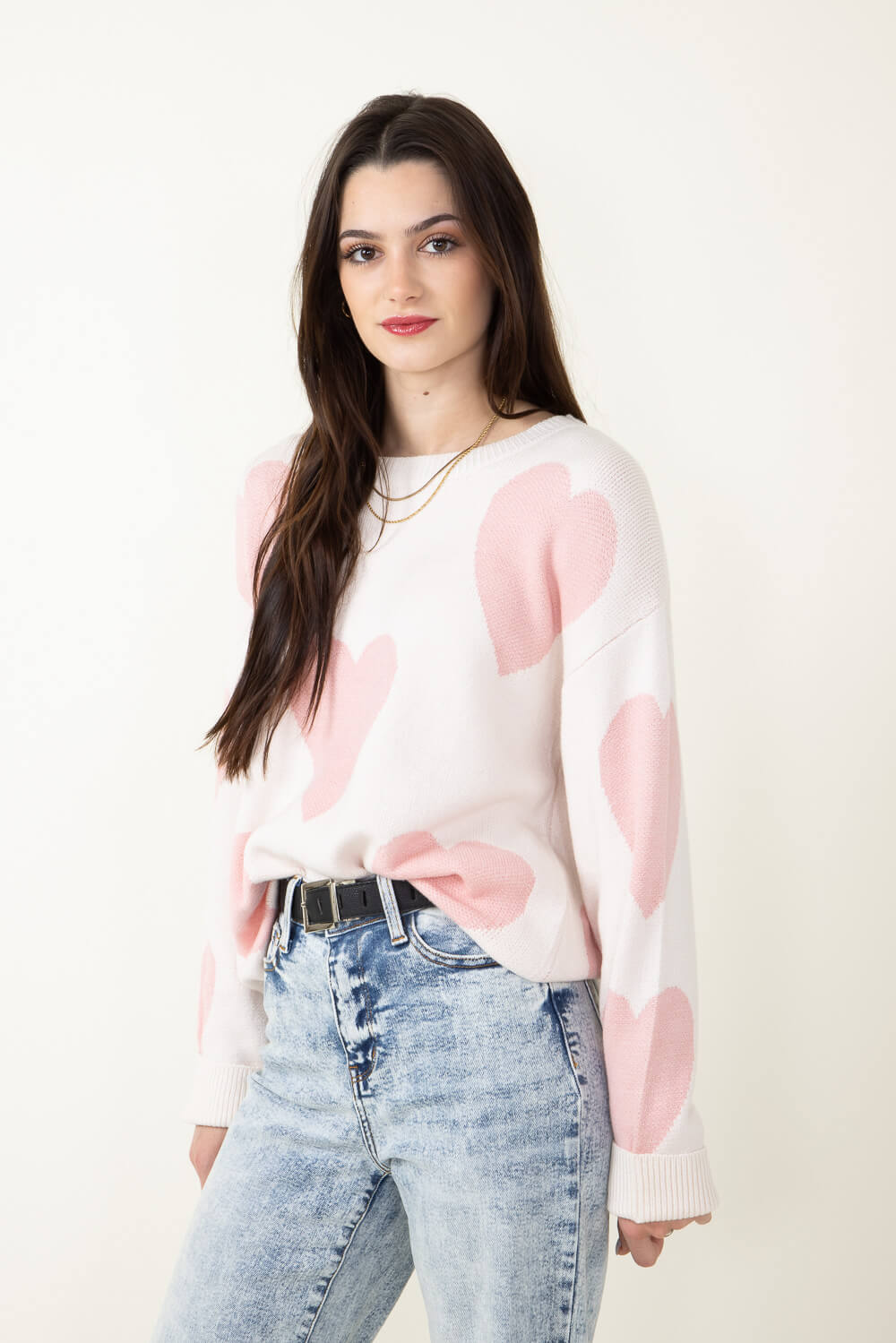 Miracle Clothing Large Heart Sweater for Women in Cream