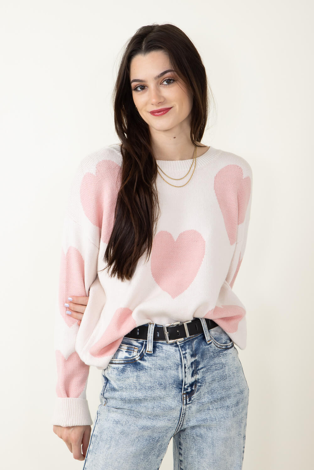 Miracle Clothing Large Heart Sweater for Women in Cream