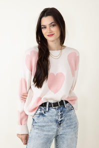 Miracle Clothing Large Heart Sweater for Women in Cream