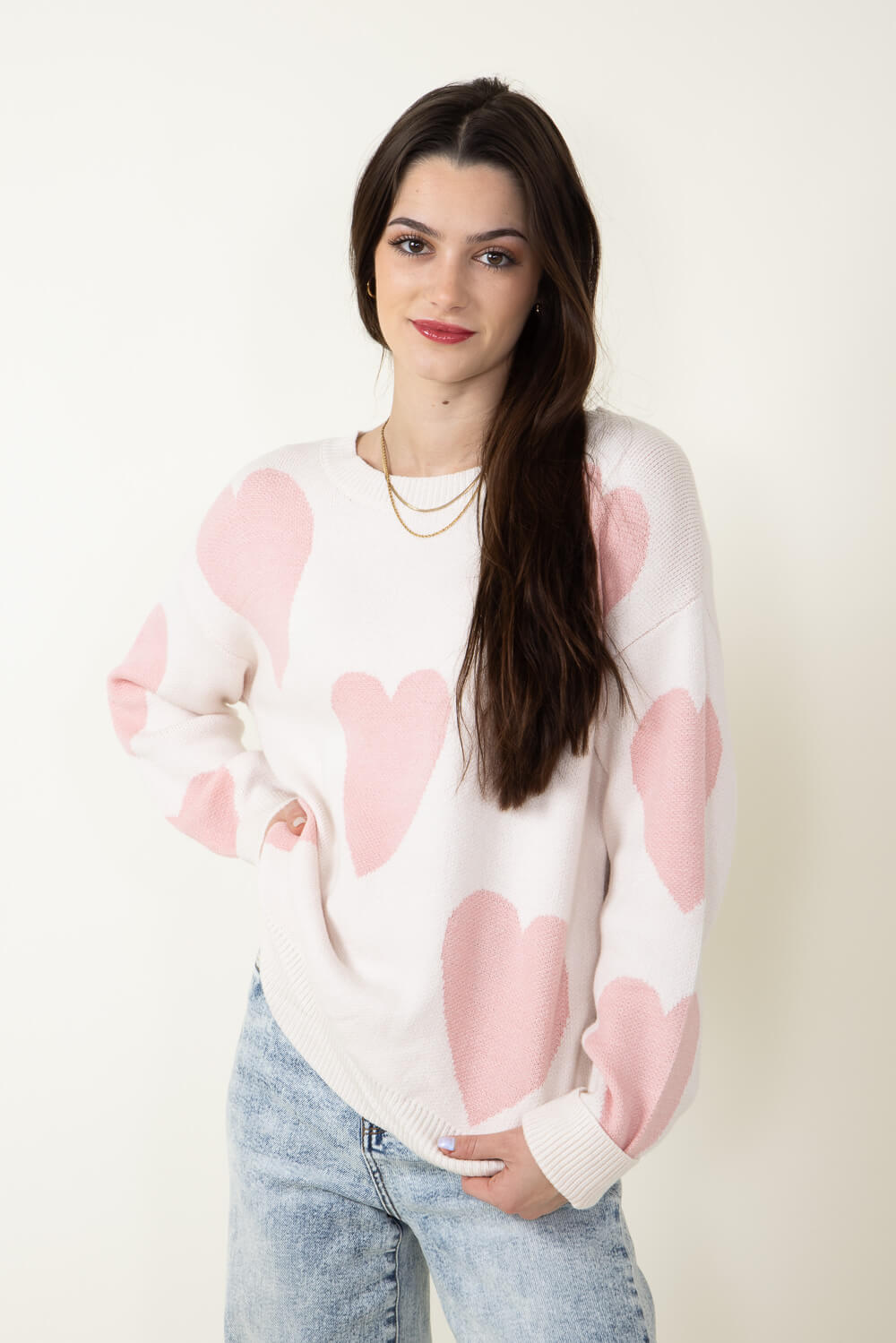 Miracle Clothing Large Heart Sweater for Women in Cream