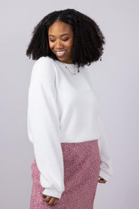 Miracle Synch Waist Textured Lightweight Sweater for Women in White