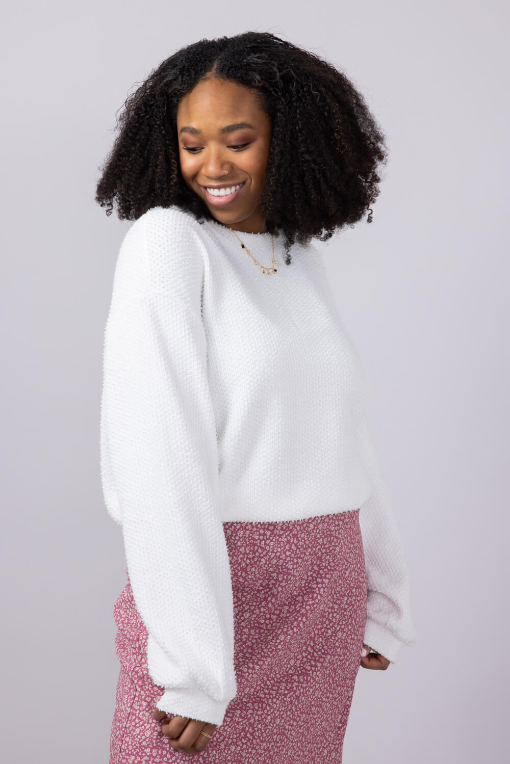 Miracle Synch Waist Textured Lightweight Sweater for Women in White