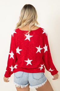 Miracle Star Multi Lightweight Sweater for Women in Red