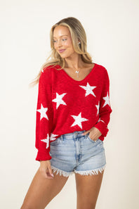 Miracle Star Multi Lightweight Sweater for Women in Red