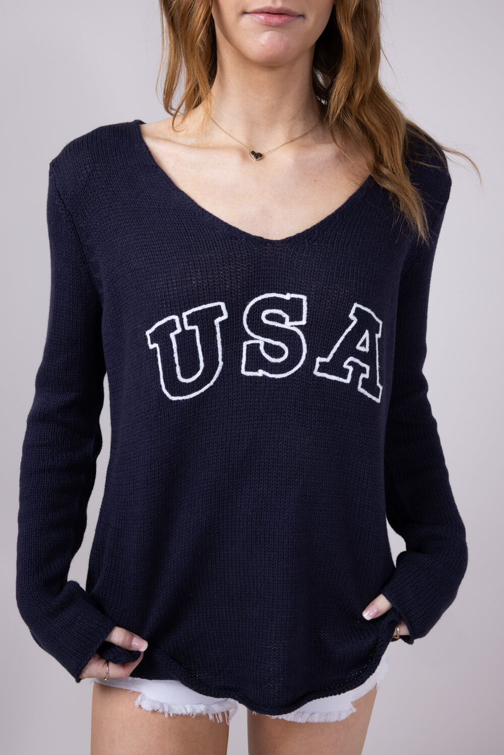 Miracle USA Lightweight USA Sweater for Women in Navy