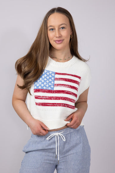 American Flag Sweater for Women in Off White