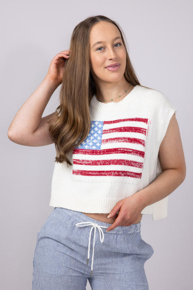 American Flag Sweater for Women in Off White