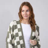 Checker Cardigan for Women in White Olive