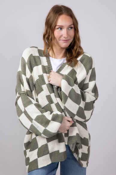 Checker Cardigan for Women in White Olive